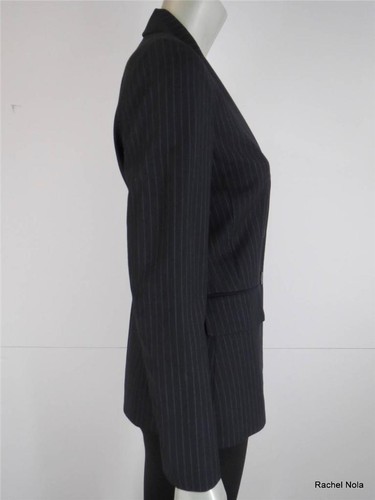 Chaqueta Blazer Calvin Klein Talla 4 S Negra Gris Rayas Abotonada Trabajo Clásico - Imagen 8 de 10
