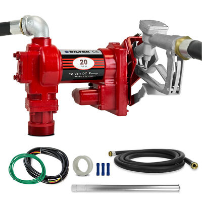 12V DC 12GPM Electric Fuel Transfer Pump With Nozzle & Hoses Kit For Oil Change