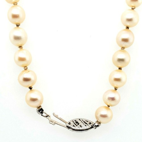 Pearls Necklace 14K White Gold GIA Certified Saltwater Akoya Oyster 14 Inch - Picture 5 of 8
