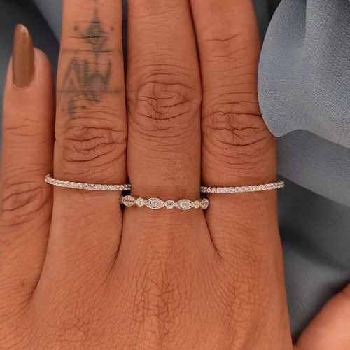 Solid 14K White Gold 2.50CT Round Cut Moissanite Three Set Eternity Wedding Band - Picture 7 of 7