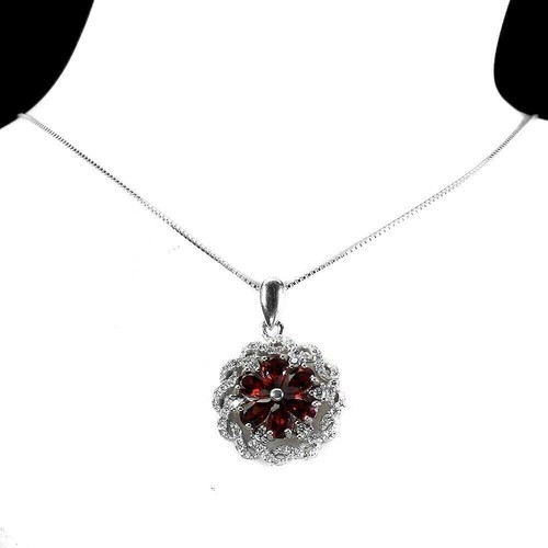 Silver Pendant Red Garnet Genuine Natural Mined Gems Solid Sterling With Chain - Picture 9 of 24
