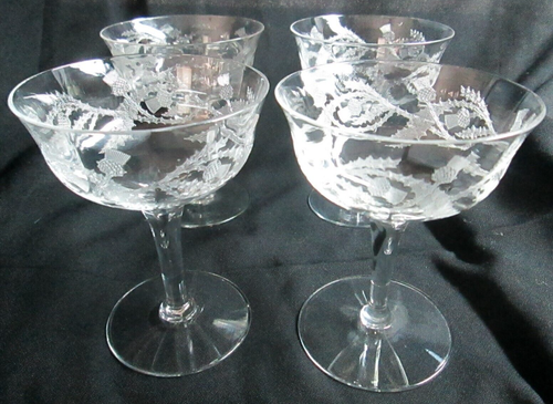 Set Of Four (4) 1910 "Central Glass Works" (Thistle Pattern) Champagne Stems - Picture 5 of 5