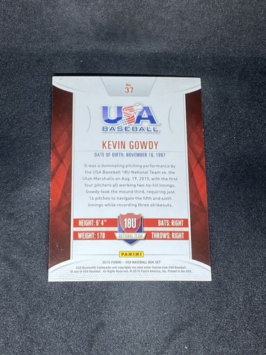 Kevin Gowdy 2015 Panini USA Baseball Box Set #37 Auto Autographed Signed Card - Picture 3 of 3
