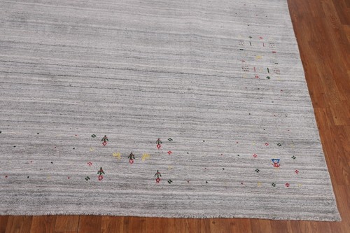 High-quality Gray Hand-woven Wool Square Rug Durable Gabbeh Rug 8x8 ft - Picture 5 of 18
