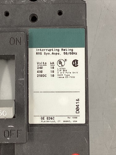 HOUSTON STOCK NEW GE TED134050 E150 TYPE TED 50 AMP 480V FREE 2 DAY AIR BUY NOW - Picture 3 of 5