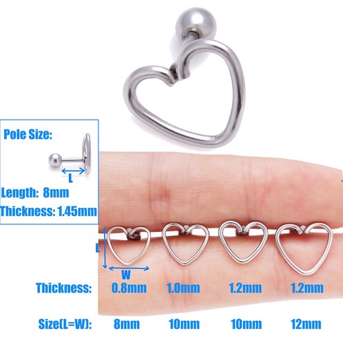Surgical Steel Hollow Heart Helix Daith Stud Tragus Stud Cartilage Stud Earring - Imagen 2 de 6