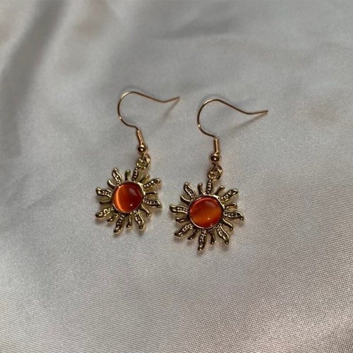 Orange Opal Sunflower Dangle Drop Earrings for Women,Flower Hook Earrings,Gifts - 第 2/4 張圖片