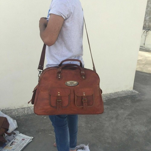 Leather large vintage duffel travel Holdall weekend overnight bag Unisex Genuine - Picture 2 of 6