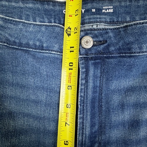 Old Navy Flare High Rise Distressed Womens 18 Stretch Dark Wash Blue Jeans EUC - Picture 6 of 10
