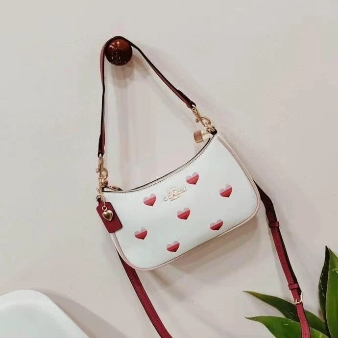 Borsa a tracolla Coach Teri nuova con etichetta con stampa cuore a righe CA251