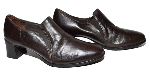Munro American Dark Brown Leather Chunky Block Heel Slip on Heels Size 8B - Picture 2 of 10