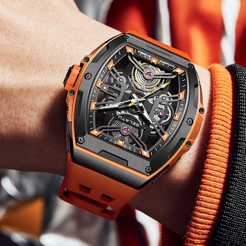 Relojes Tonneau mecánicos automáticos para hombre correa de silicona 50M impermeables luminosos - Imagen 11 de 18