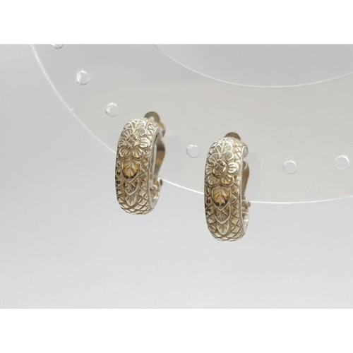 Chunky Floral & Snakeskin Embossed Sterling Silver Vintage Clip On Earrings - Bild 4 von 8