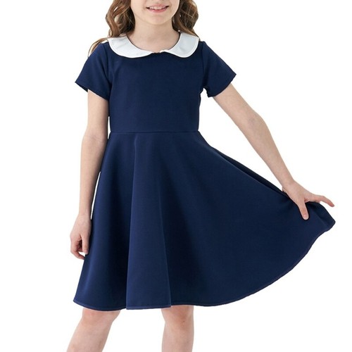 Stylish Short Sleeve Dress Solid Color For Girl Comfortable & Breathable Fabric - Picture 12 of 38