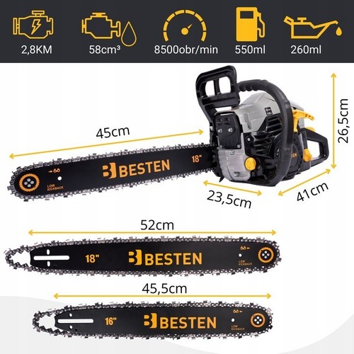 Benzin Kettensäge Motorsäge 3,8 PS Motorkettensäge 58ccm 2xKetten 2xSchwerte SET - Bild 2 von 13