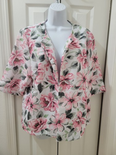 BonWorth Pink Floral Open Front Jacket 3/4 Sleeves Womens Petite Medium - Picture 3 of 11