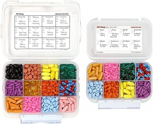 8 and 12 Compartment Large Pill Cases with Airtight Seal & Medication Map