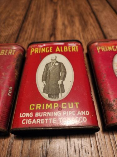 Prince Albert Antique Tobacco Cigarette Pipe Smoking Red Tin Cans Case LOT! (3) - Picture 3 of 11