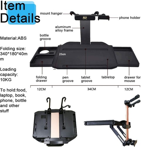 Multifunctional Car Table & Folding Desk with Phone Holder - Perfect for Travel - Picture 6 of 8