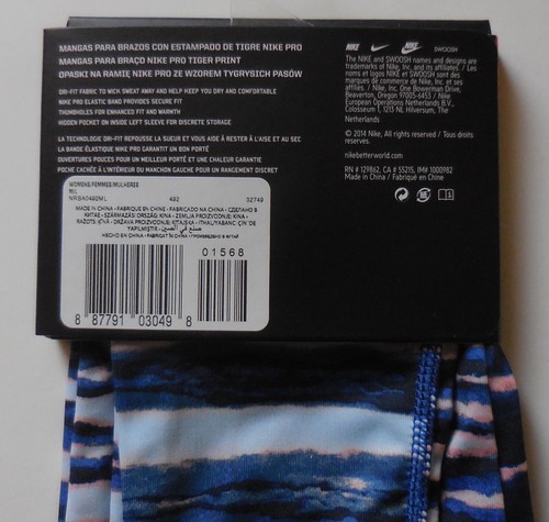 Nike Pro Tiger Print Arm Sleeves Women Royal Blue/Black/Sunblush M/L - Picture 8 of 10