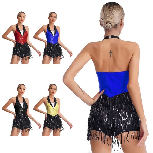 Women's Gym Suit Cha-Cha Dance Dress Fringe Latin Dresses Tango Jersey Holder - Picture 1 of 54