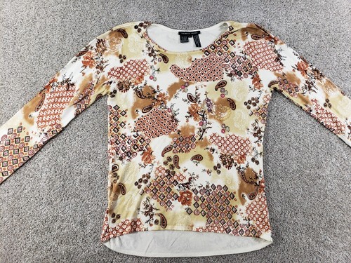 Michelle Nicole Womens Sweater Large Beige Geometric Beaded Viscose Nylon Blend - Picture 2 of 11
