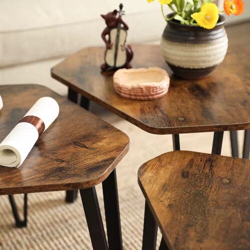Nesting Coffee Table Set of 3 End Tables Stacking Side Tables Living Room - Picture 4 of 6