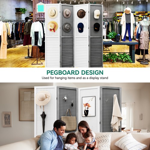 Sureaity 4 Panel Room Divider Folding Privacy Screens with Pegboard Display - Picture 4 of 7