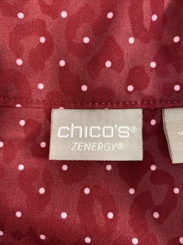 Chicos Jacket Womens Large 16 Zenergy Burgundy Polka Dot 3/4 Sleeve Hidden Snap - Picture 6 of 9