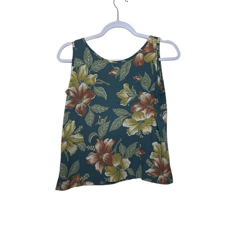 Camiseta sin mangas Tommy Bahamas flores hawaianas para mujer S verde cuello redondo informal - Imagen 2 de 3