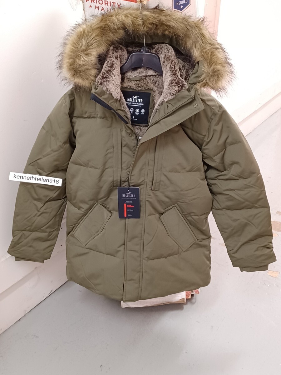 HOLLISTER ULTIMATE UTILITY PUFFER PARKA JACKET COAT OLIVE