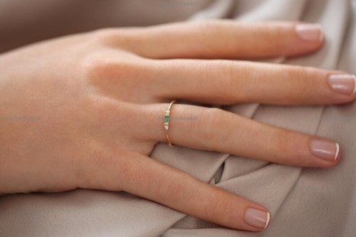 Smaragd Diamant minimalistisches Band Hochzeit Verlobungsring 14k Gold feiner Schmuck - Bild 4 von 6