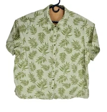 White Stage Green Floral Button Up Shirt Women Plus Size 46W/48W Short Sleeve 