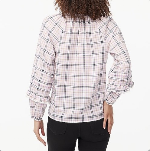 NWT J CREW Plaid Ruffle Trim Peasant Top $80 BK408 Size XS Warm Ivory Rose 977 - Bild 4 von 4