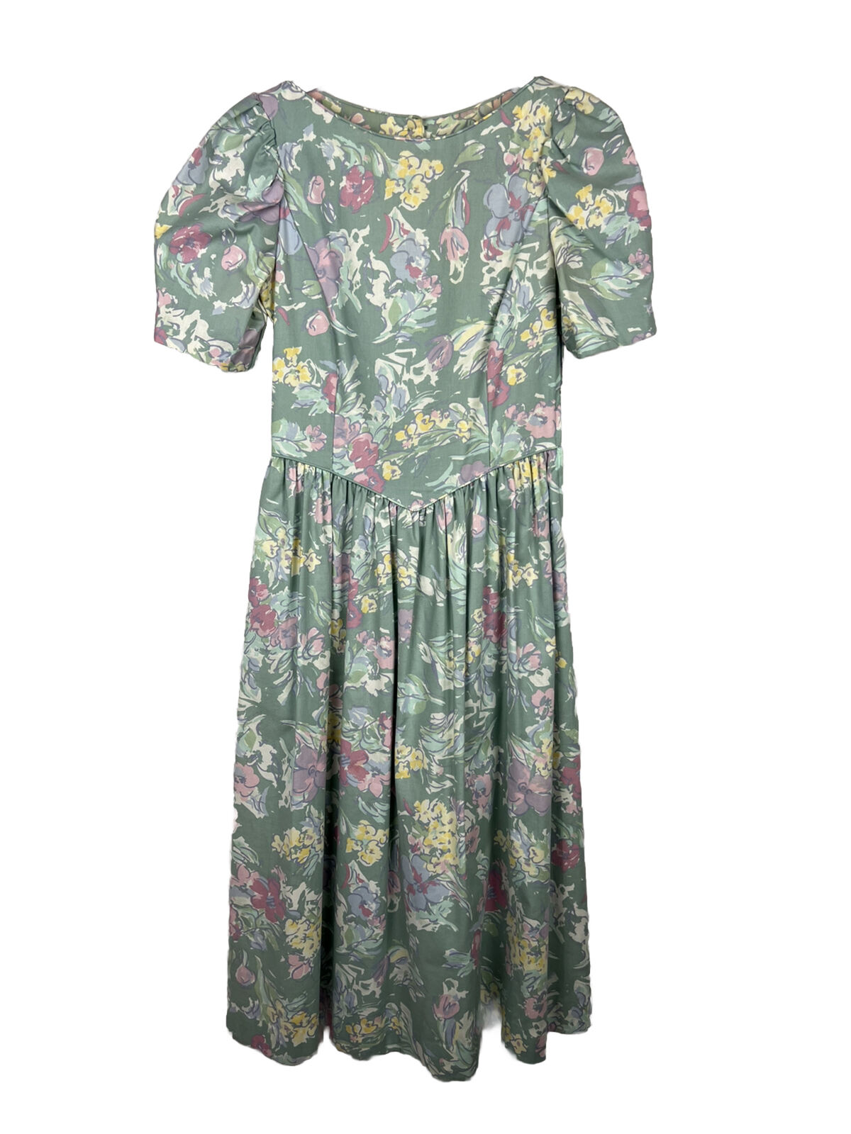 Vintage Laura Ashley Green Floral Cotton Dress Wo… - image 1