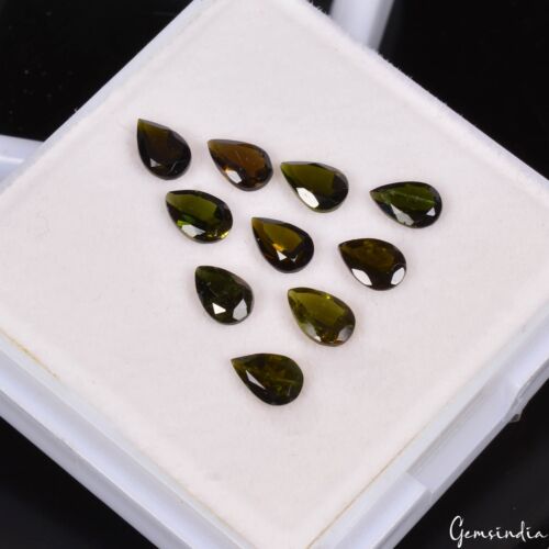 3.45 Ct Natural Dark Green Tourmaline Pear Cut 5-6mm Untreated Gemstones~10 Pcs - Picture 1 of 5