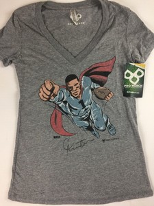 Cam-Newton-Superman-Shirt-Womens-SZ-S-M-V-Neck-Flying-Football-Carolina-Panthers