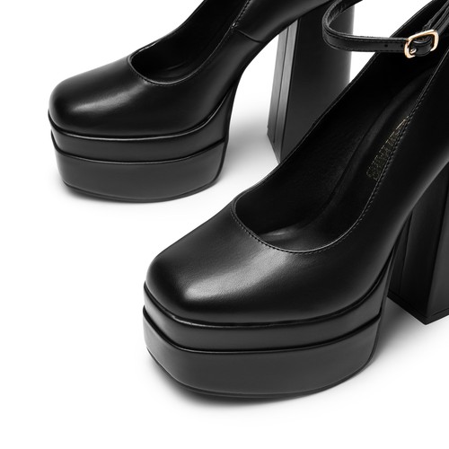 Damenschuhe Knöchelriemen hoher klobiger Blockabsatz Plateau Y2K Party Pumps - Bild 16 von 32