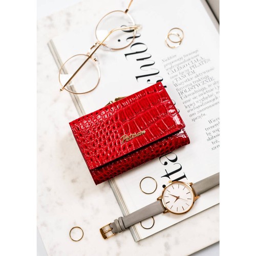 Women's leather wallet in fashionable red color with retro earworm - Peters - 第 2/9 張圖片