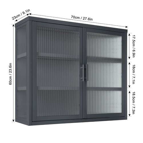 Retro Style Haze Double Glass Door Wall Cabinet Vintage With Detachable Shelves - Picture 27 of 41