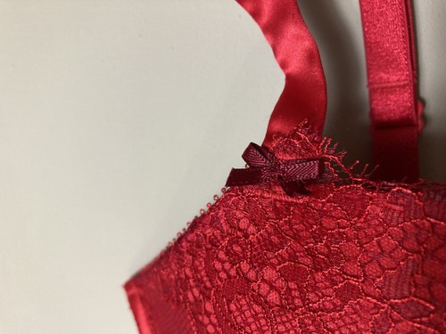 Victoria's Secret Very Sexy Long Line Demi 34DD Red Eyelash Lace Padded Bone 22 - Bild 3 von 14