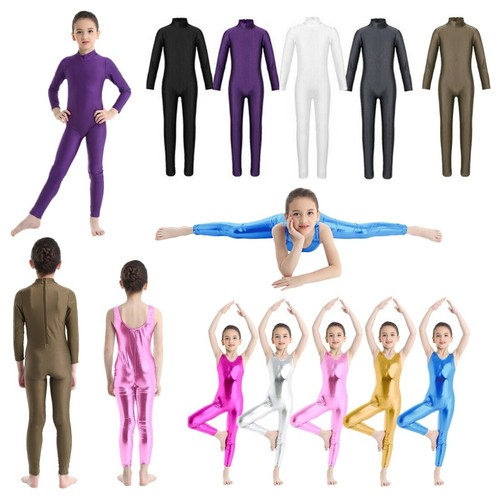 Kinder Mädchen Einteiler Einfarbig Gymnastik Body Ballett Overalls Tanzkleidung - Bild 1 von 122