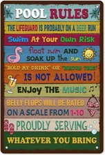 Pool Rules Signs Outdoor - Funny Pool Signs for Outside 12x8 Inches Swimming Poo