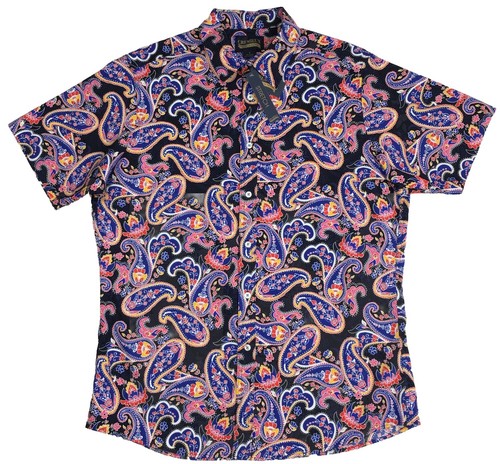 Men's CREMIEUX S/S Shirt L Large Black Multicolor Paisley Print New $59+ NICE! - Picture 5 of 5