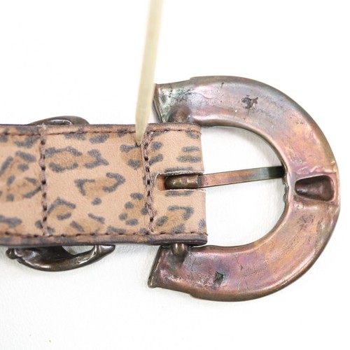 Faux Leopard Fashion Belt Women M Fabric Covered Adjustable Buckle Wood Trim - Picture 6 of 16