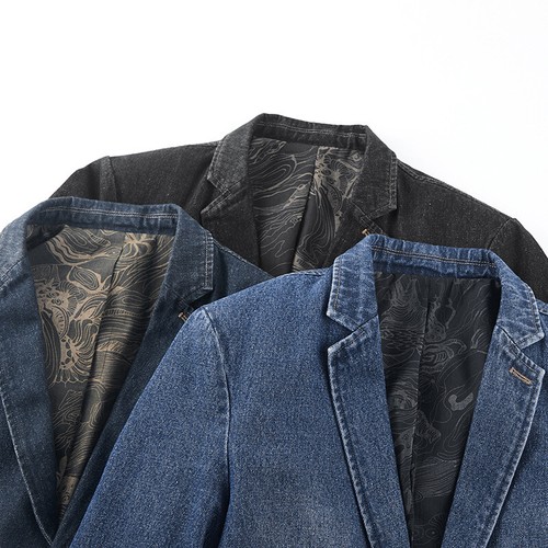 Hombres Denim Blazer Traje de Negocios Chaqueta Lavado Solapa Jean Abrigo Prendas de abrigo Calce Ajustado Prendas para el torso - Imagen 5 de 27