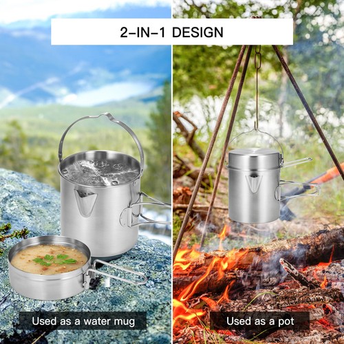 1L Stainless Steel Cooking Pot Cooking Kettle W/ Foldable Handle Outdoor Pot - Picture 24 of 24