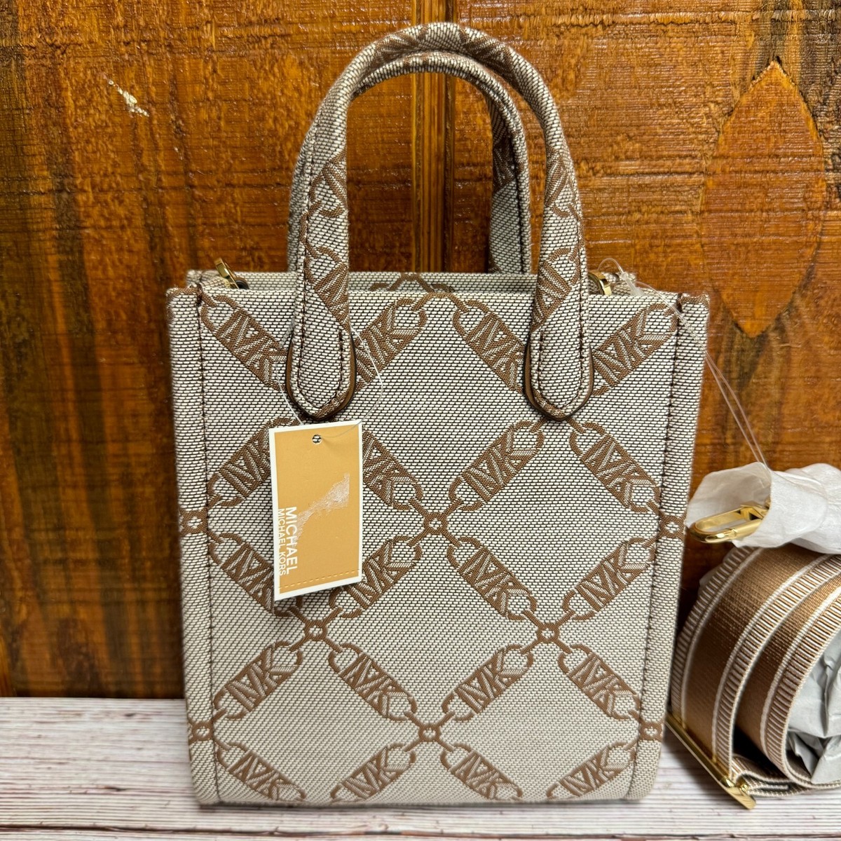☆MICHAEL KORS☆ GIGI XS 2wayバッグ NATURAL/LUGGAGE♪ MICHAEL KORS Gigi Extra Small N/S Shopper Crossbody