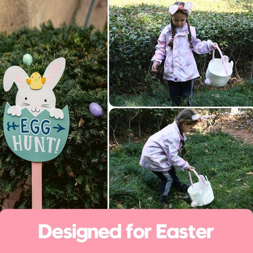 Easter Bunny Basket for Eggs Hunt Easter Eggs Bucket Small Woven Cotton Rope ... - Picture 2 of 6