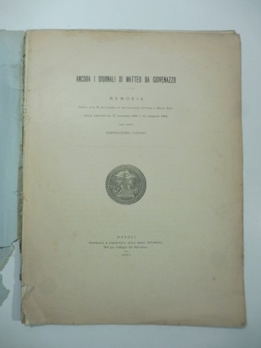 Bartolomeo Capasso, Ancora i diurnali di Matteo da Giovenazzo, 1895